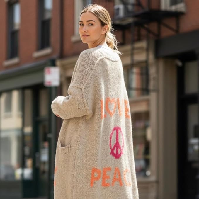 Cozy Women's Love Peace Graphic Oversized Cardigan Long Sleeve