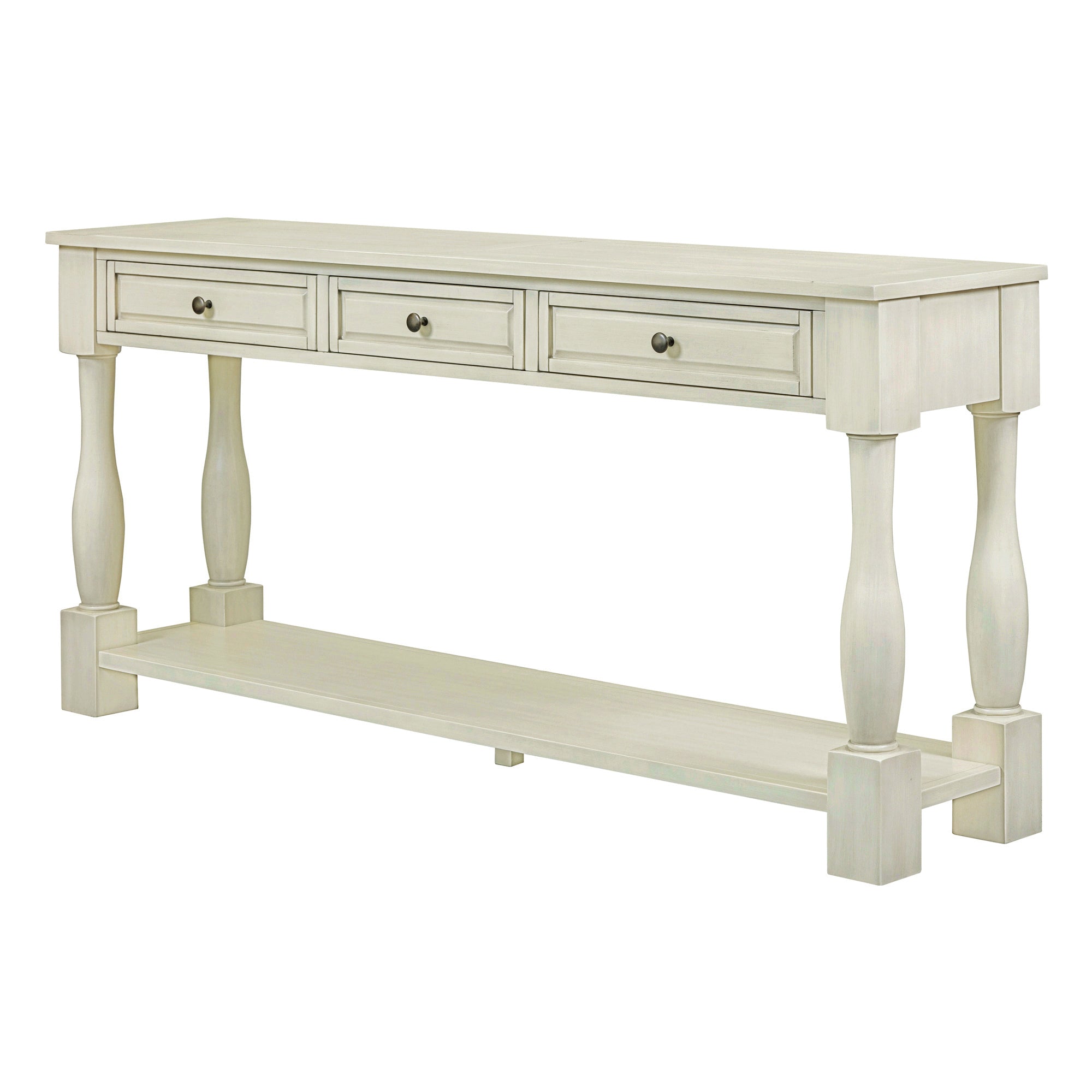 63" Long Console Table with Drawers and Shelf for Entryway, Hallway, Living Room - Antique White