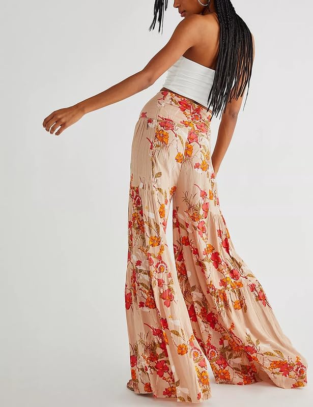 Floral Print Wide Leg Palazzo Pants, Summer Beach Lounge Trousers