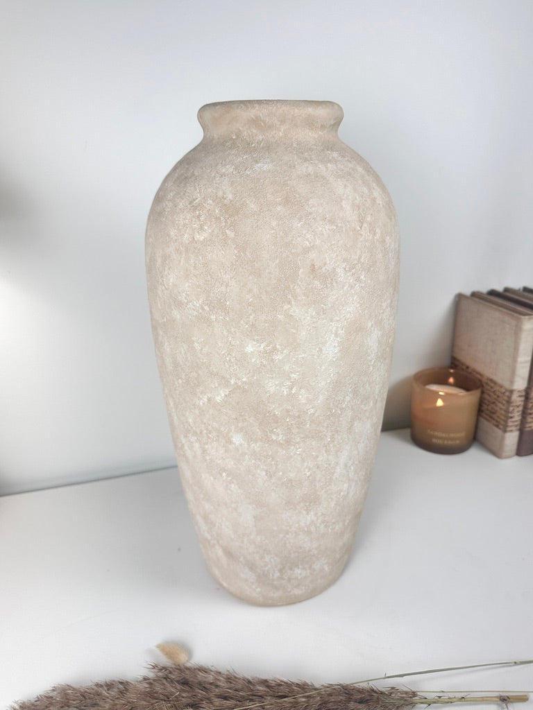 Minimalist Vase 18" tall  Hand-painted Ceramic  - Beige Sand Washed
