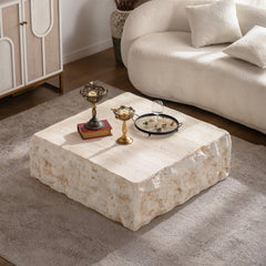 Mid-Century Round Centre Coffee Table Vintage Faux Stone Sofa Pre-Modern Coffee Tables Beige Coffee Table for Living Room Office Apartment