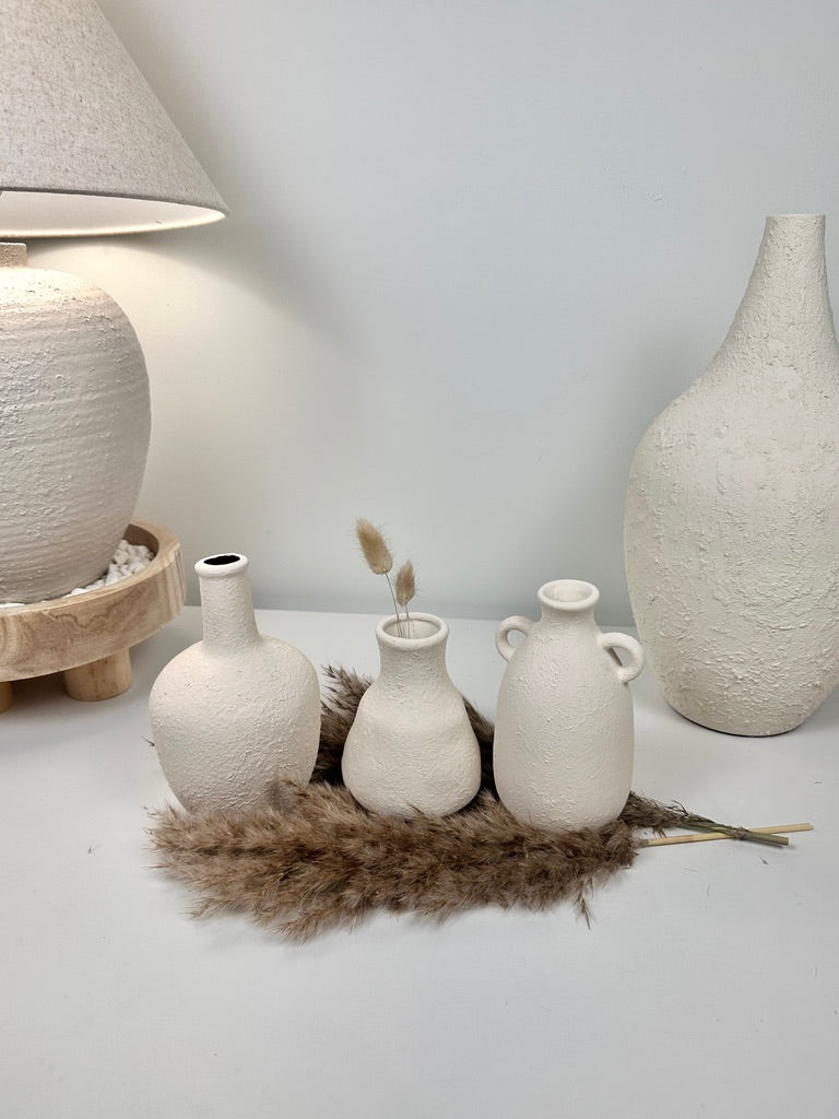 Set of 3 minimalist vases - hand painted and textured - off white