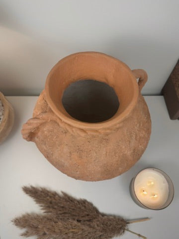 Stunning Roman Style Ceramic Vase Textured and Hand-Painted 15" tall - Brown Terracotta Color