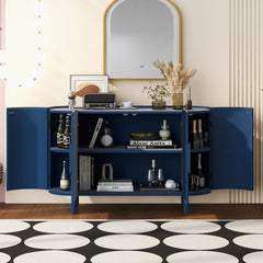 Curved Design Light Luxury Sideboard with Adjustable Shelves - Blue