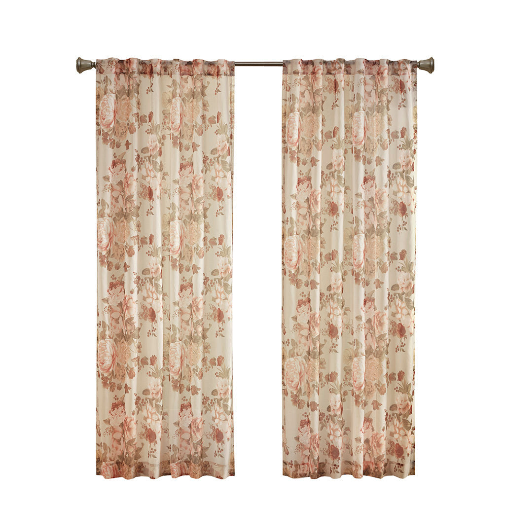 50x95" Printed Floral Rod Pocket and Back Tab Voile Sheer Curtain - Blush
