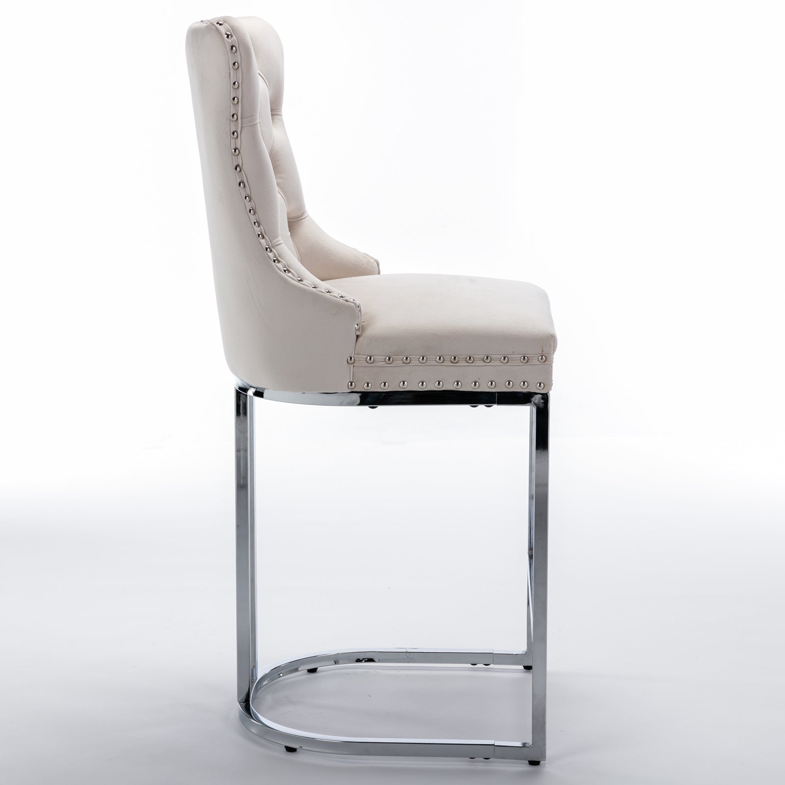 Modern Velvet Barstools 26" Counter Height Bar Stools (Set of 2) - Beige