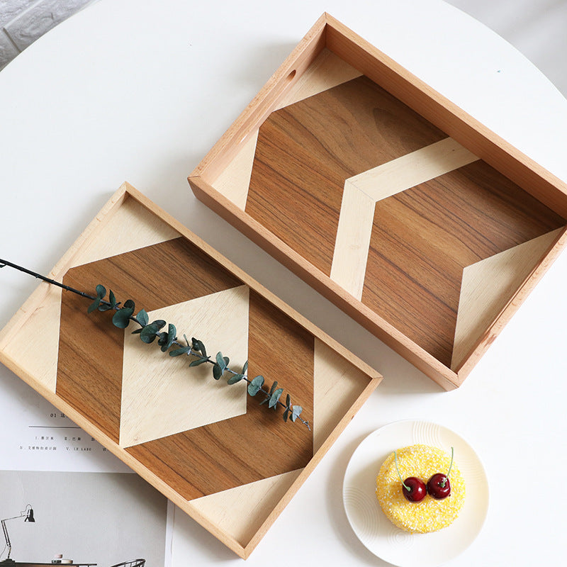 Decorative Tray Patchwork Geometric Wood - Hexagonal or Rectangle