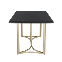 Contemporary Gold Black Top Dining Table with Durable Brushed Brass Metal Base