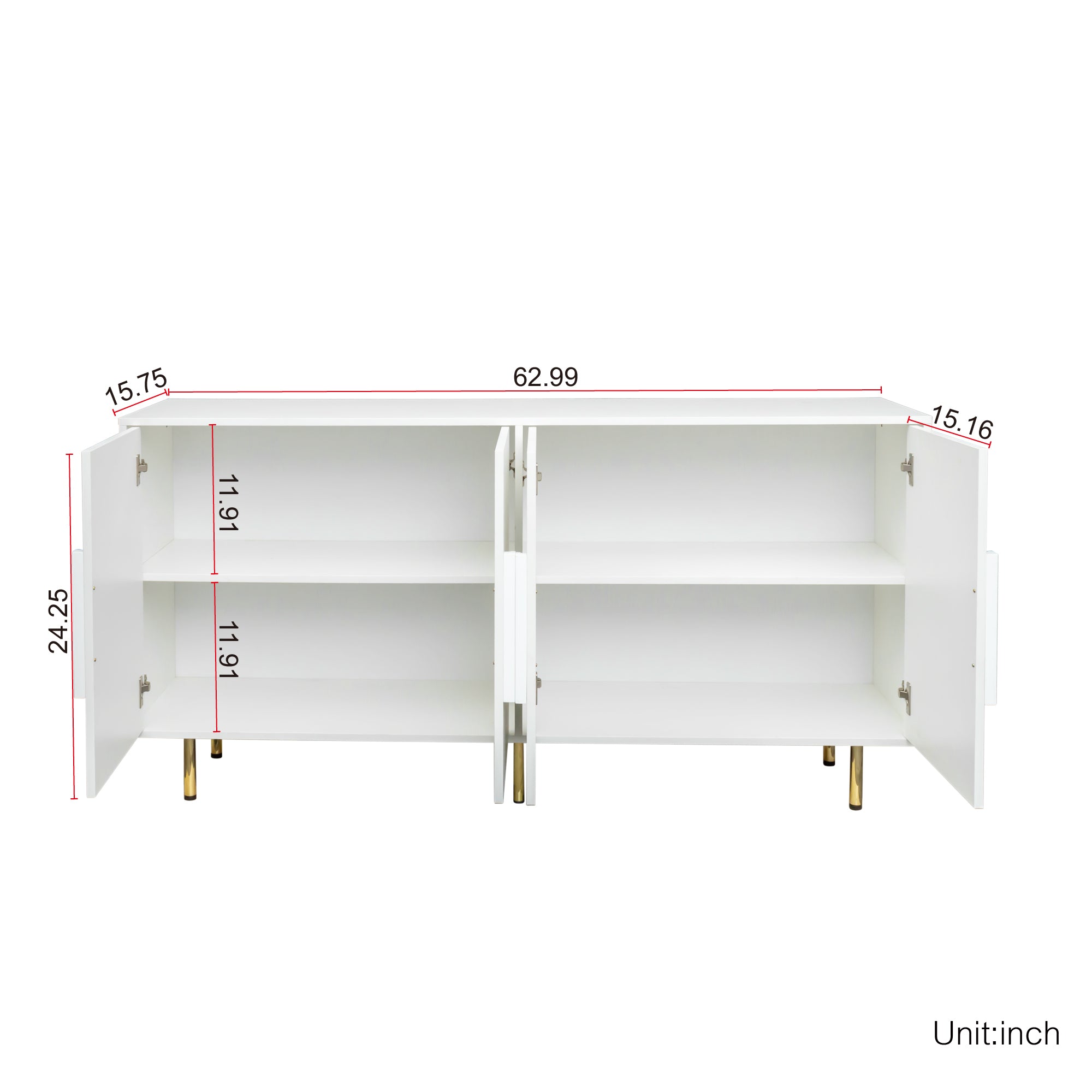 Sideboard Buffet Cabinet with Storage Modern Storage Cabinets with 4 Doors with Handle for Living Room Dining Room Entryway - White