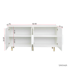 Sideboard Buffet Cabinet with Storage Modern Storage Cabinets with 4 Doors with Handle for Living Room Dining Room Entryway - White