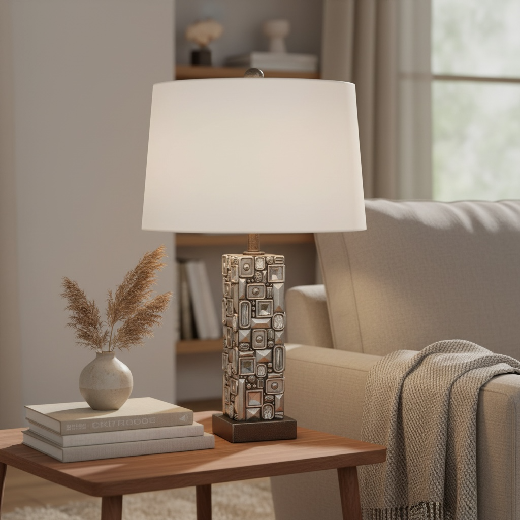 28" Tall Polyresin Table Lamp with Abstract Mirror Design