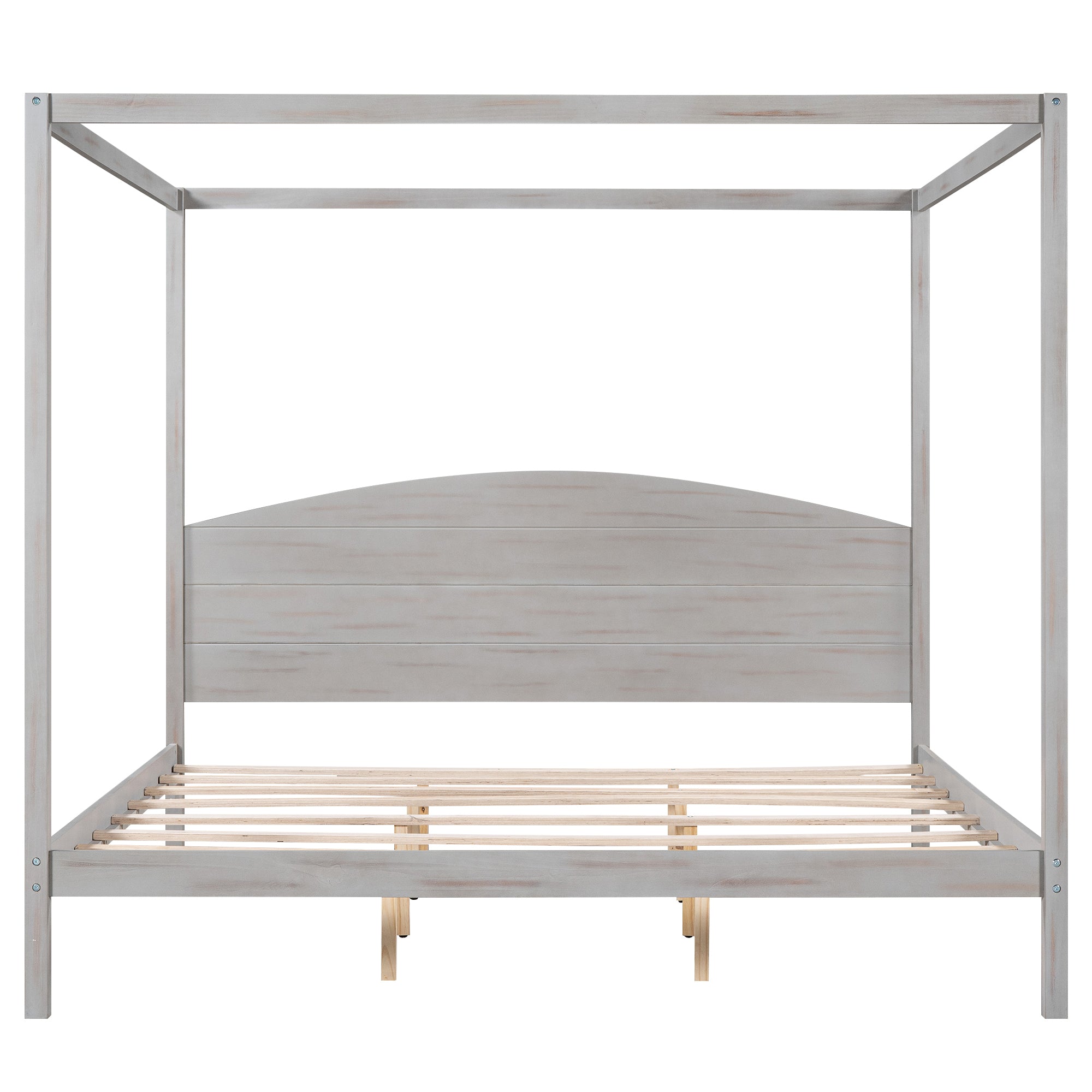 King Size Platform Bed with Headboard and Support Legs - Grey Wash
