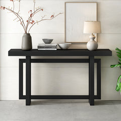 Contemporary Console Table with Industrial-inspired Concrete Wood Top, Extra Long Entryway Table for Entryway - Black