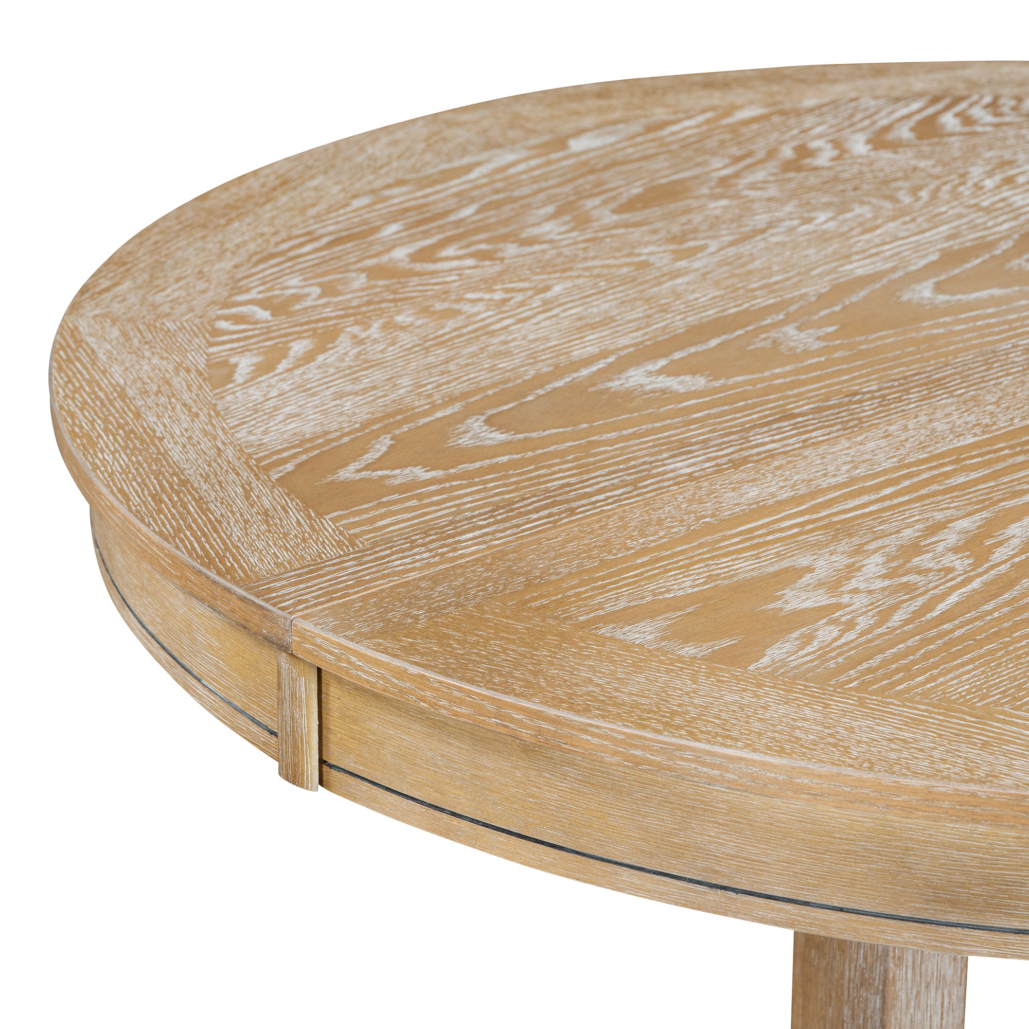Farmhouse Dining Table Extendable Round Table for Dining Room - Natural Wood Wash