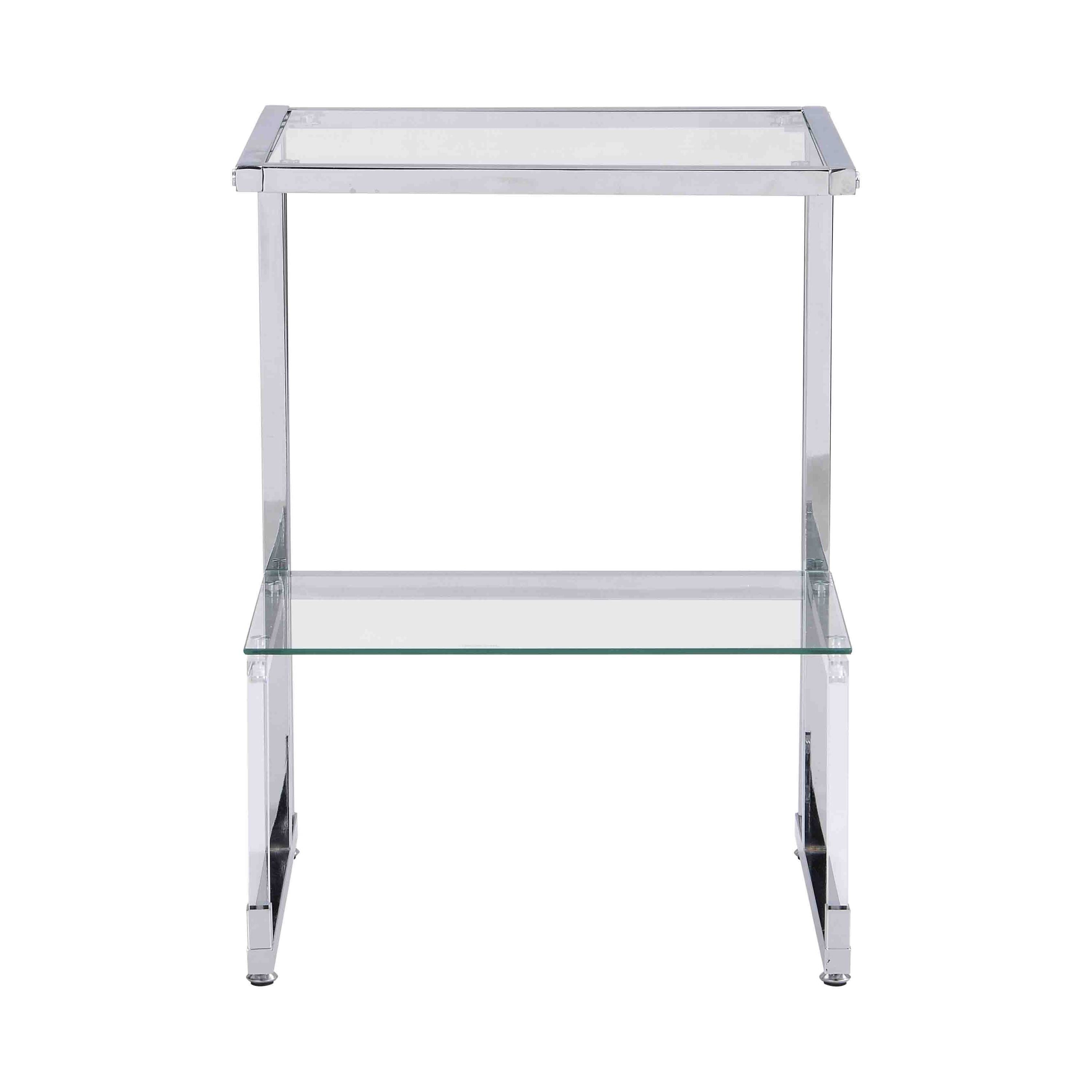 Silver Chrome Side Table, 2-Tier Acrylic Glass End Table