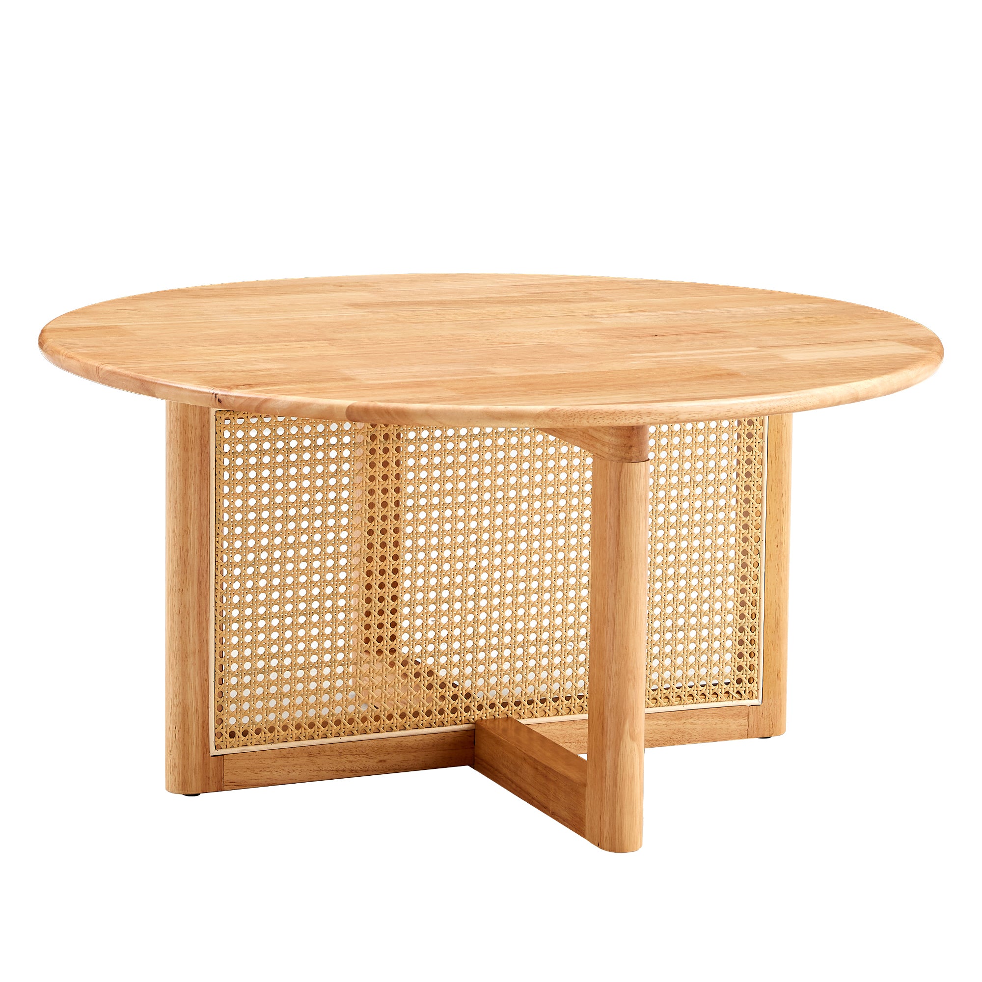 Naturally Elegant Wooden Coffee Table with Faux Rattan Accents