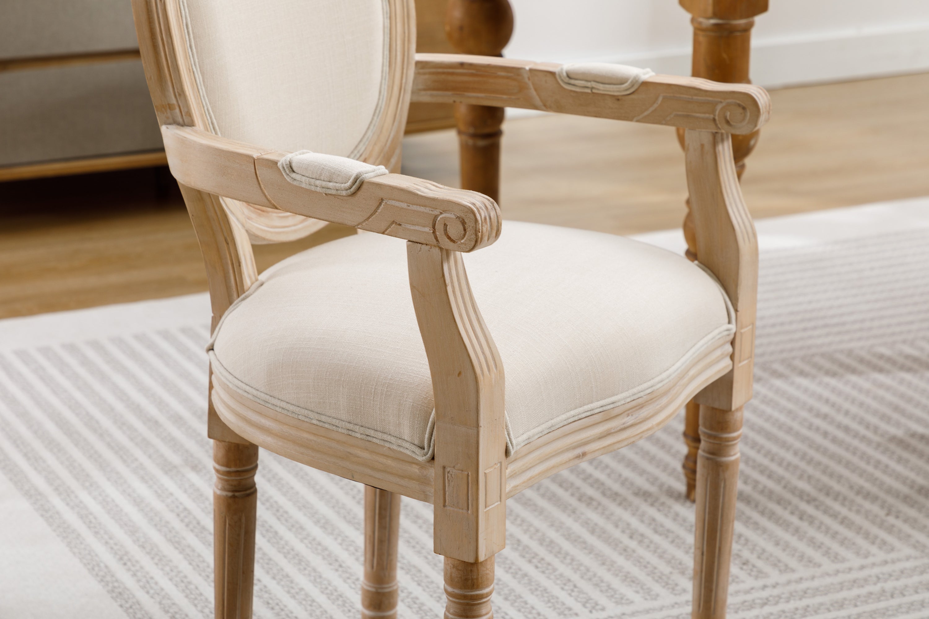 French Style Solid Wood Dining Chairs (Set of 2) - Cream