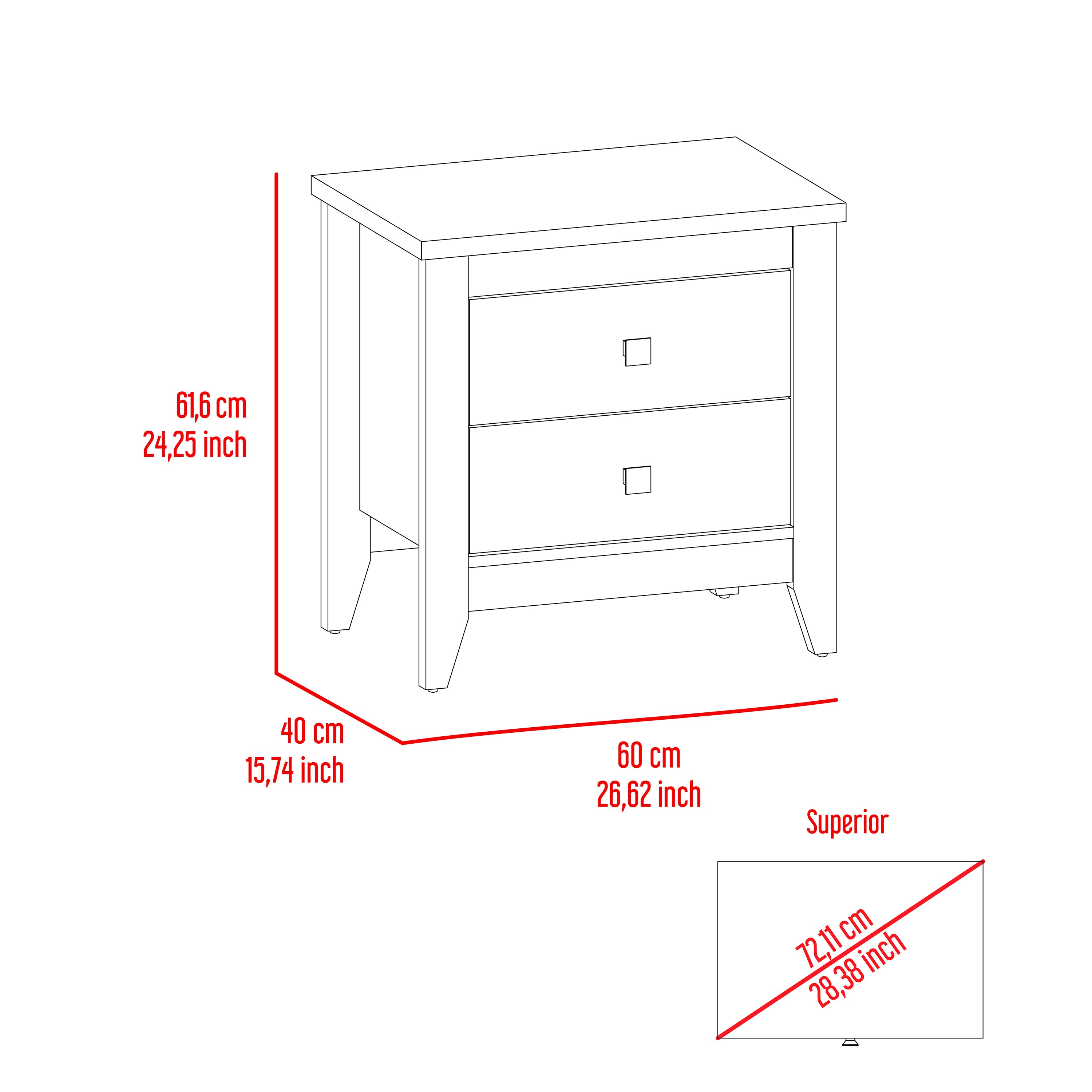Amara Nightstand, Two Shelves/Four Legs - White