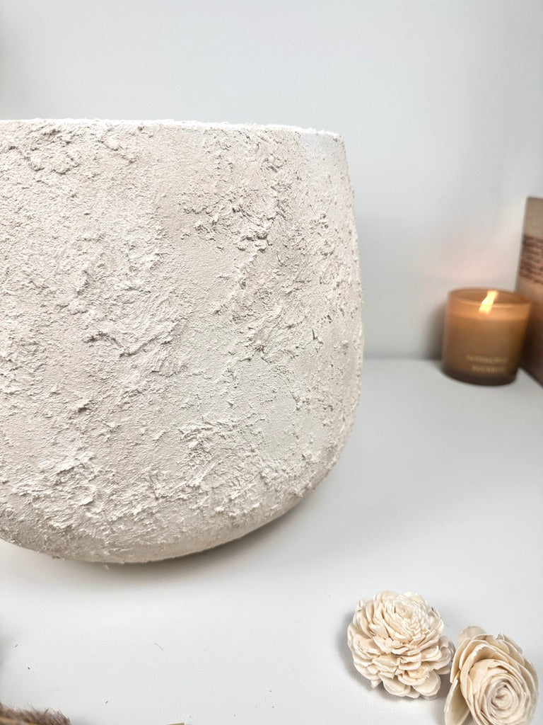 Minimalist Textured Hand-painted Ceramic Planter 10.5" tall - off white washed