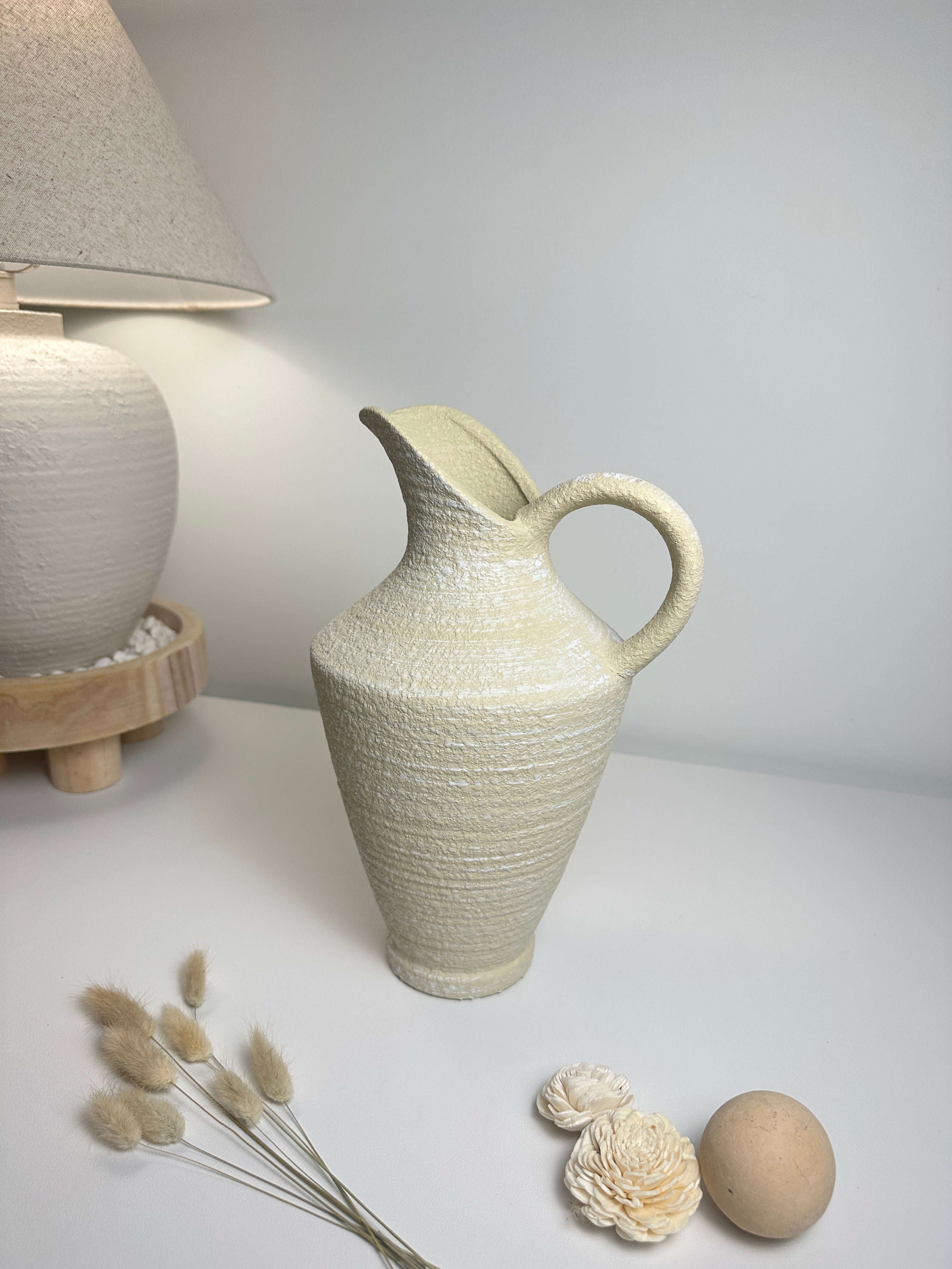Pitcher Decorative Vase Cream Beige 12"