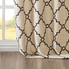 50x108"  Fretwork Print Grommet Top Window Curtain Panel - Khaki+Black (1 panel only)
