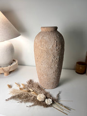Minimalist Vase 18" tall Textured Hand-painted Ceramic  - Tan wash