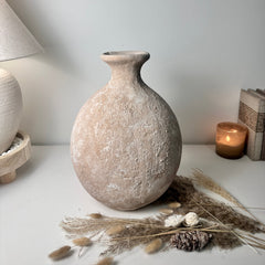 Minimalist Textured Hand-Painted Vase 15" tall - Light Beige Wash
