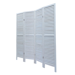 Wood 4 Panel Screen Folding Louvered Room Divider - Old white