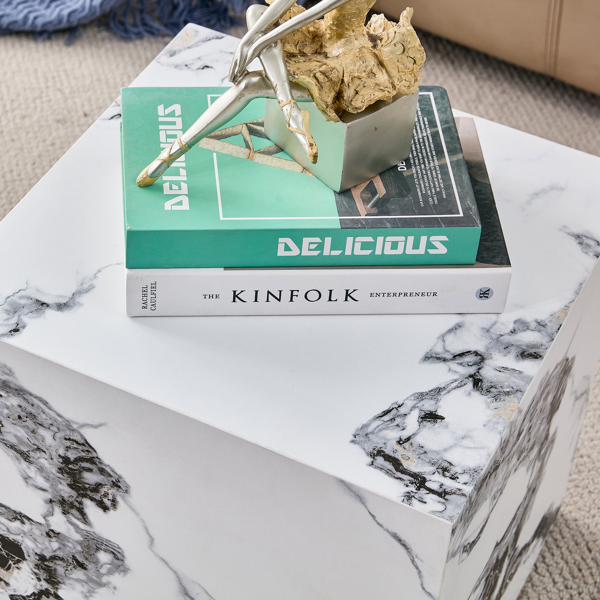 Modern Cube Design Side Table - White