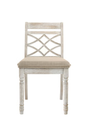 French Country Style Side Chair (Set-2) - Fabric & Antique White Finish