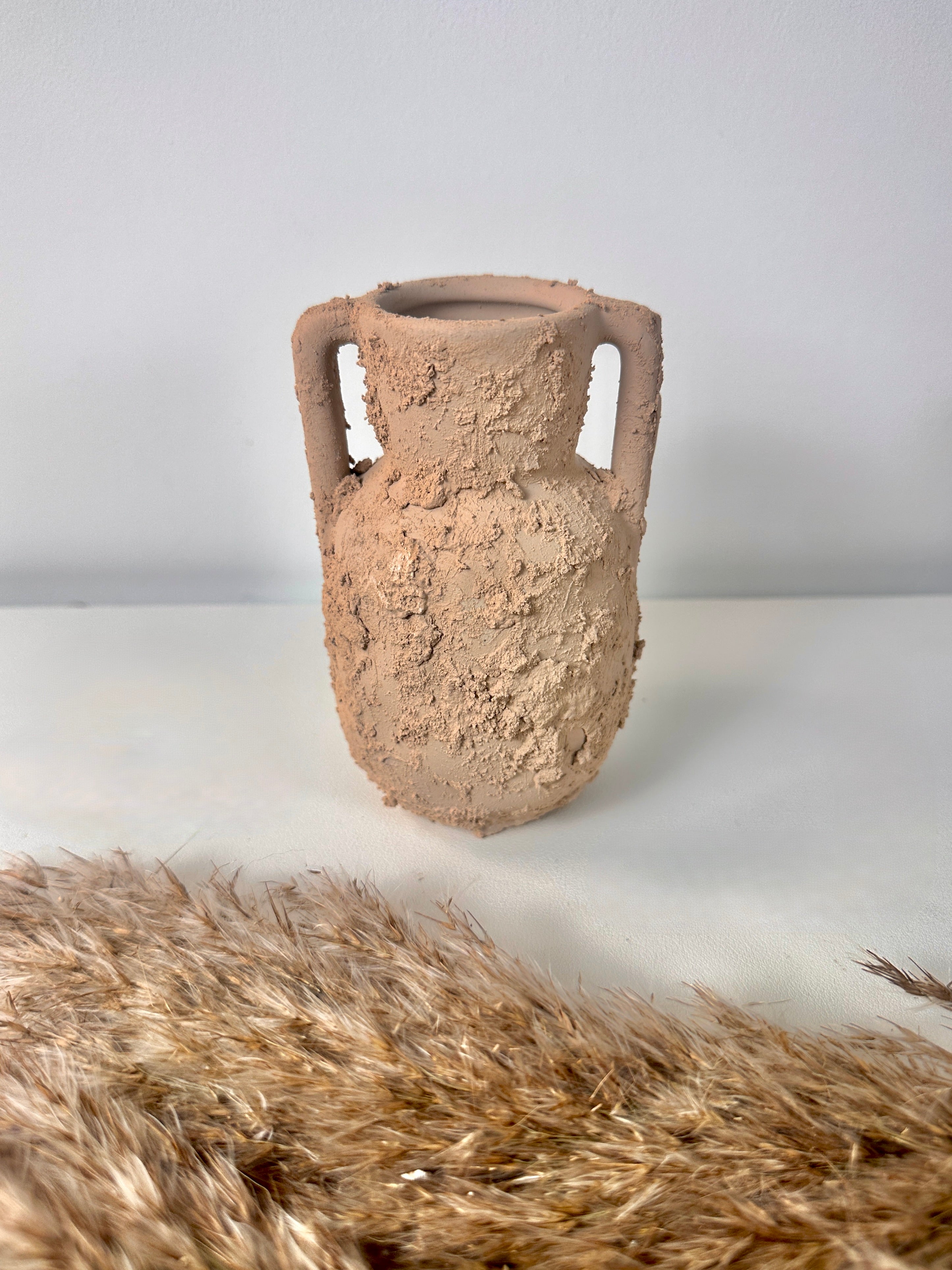 Minimalist rustic hand-painted textured small vase 5“ tall- Tan Beige
