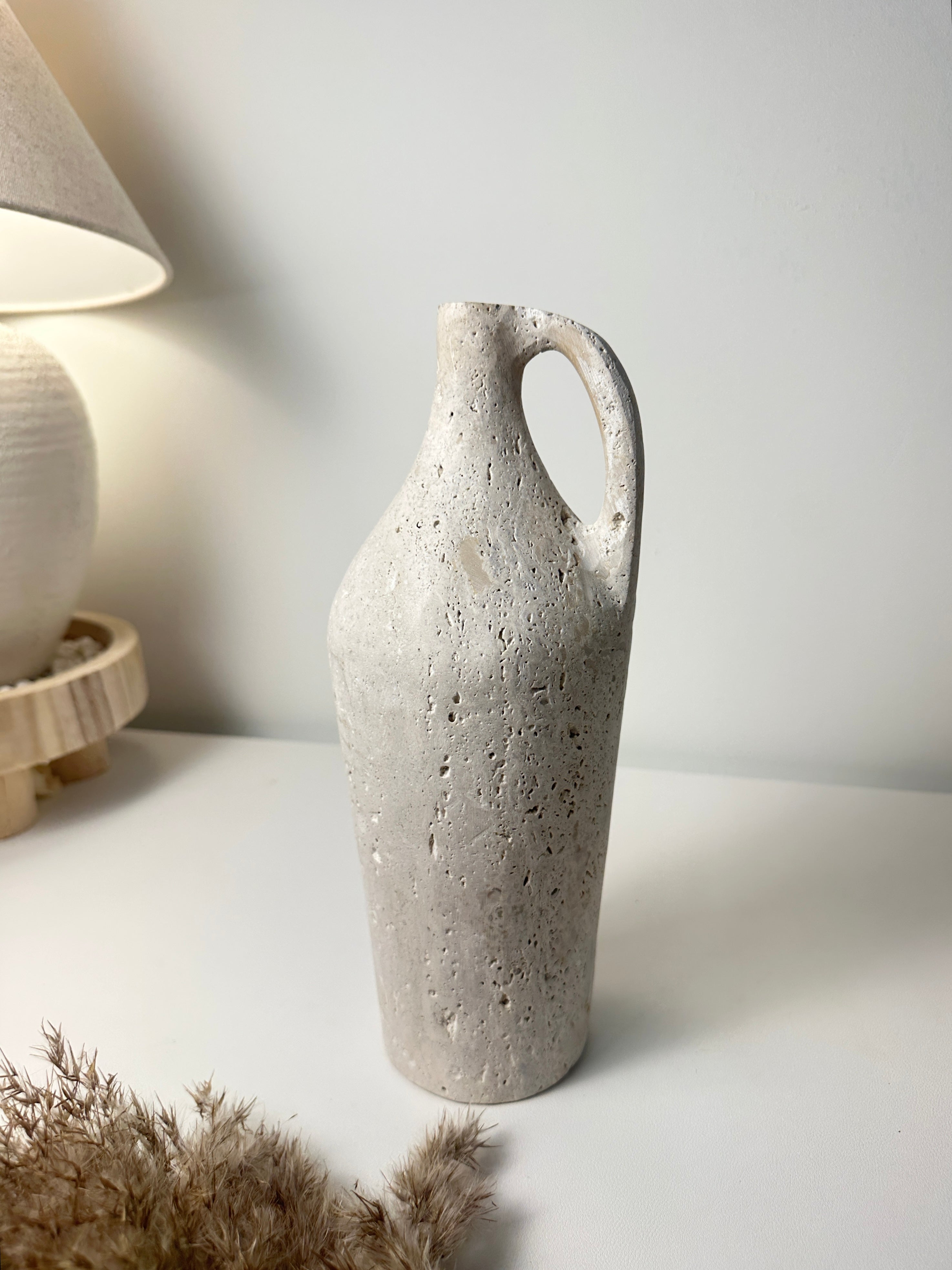 Handcrafted organic natural stone vase 12“ - Off White
