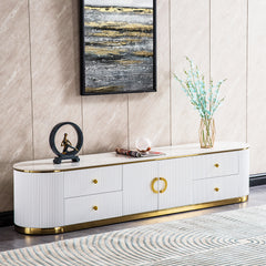 White Sintered Stone TV Stand, Media Console Television Table