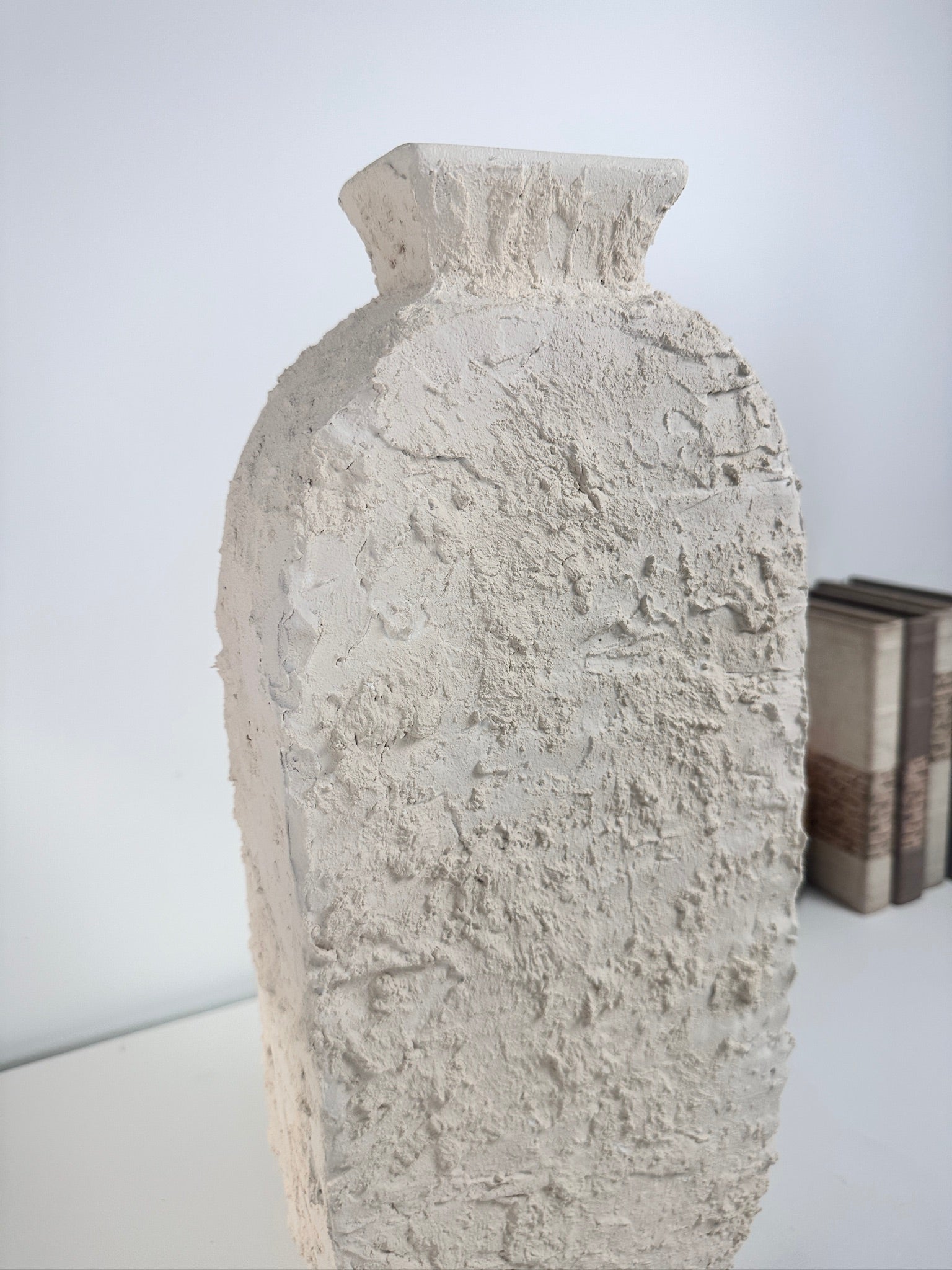 Minimalist Textured Hand-painted Sculpture Floor or Table Vase 17" tall - Cream