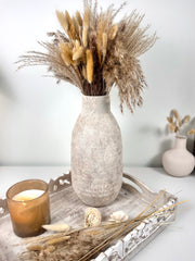 Rustic Hand-Painted/Textured Ceramic Vase 12” tall - beige washed
