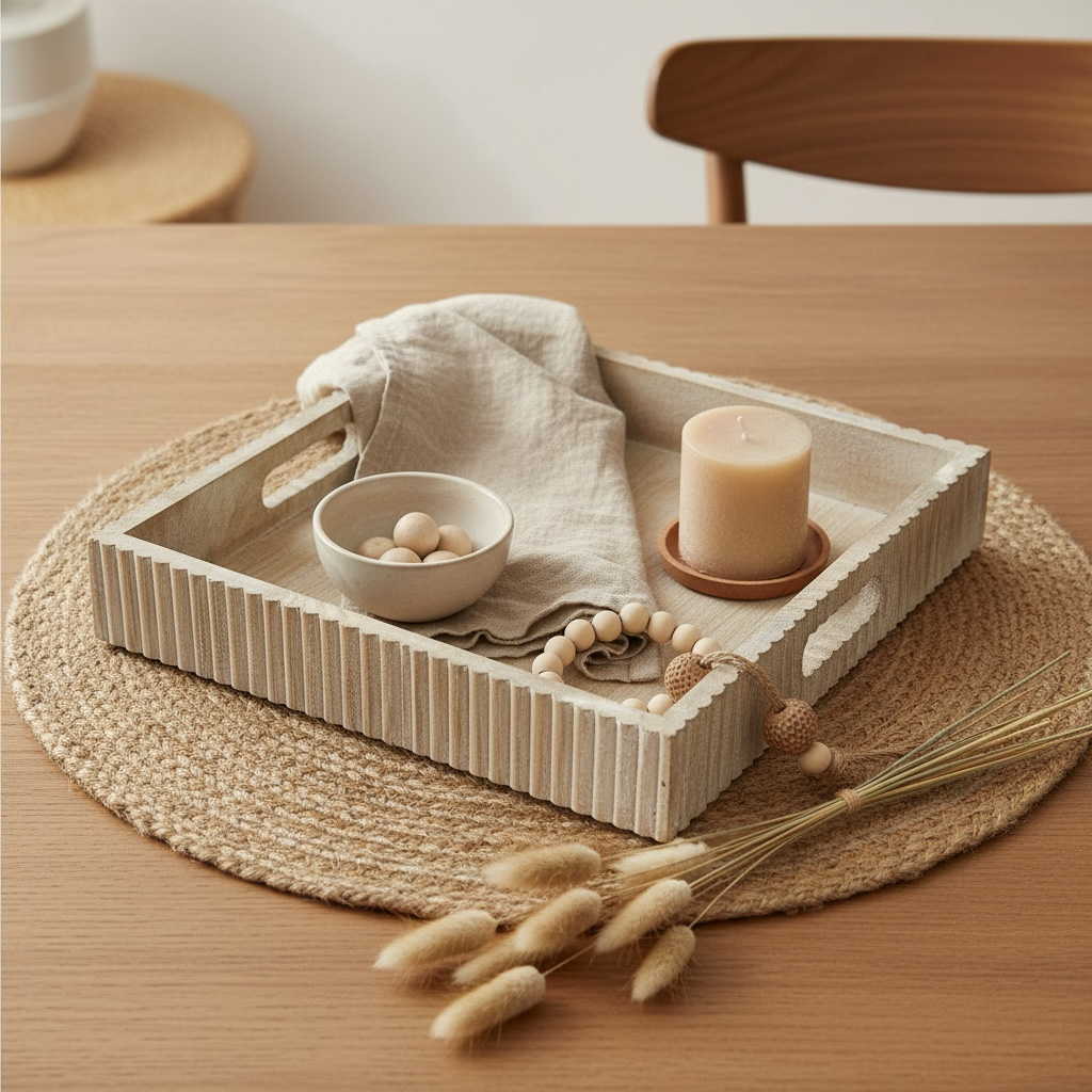Rustic Boho Farmhouse Wooden Style Tray earthy cottage vibe - beige