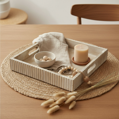 Rustic Boho Farmhouse Wooden Style Tray earthy cottage vibe - beige