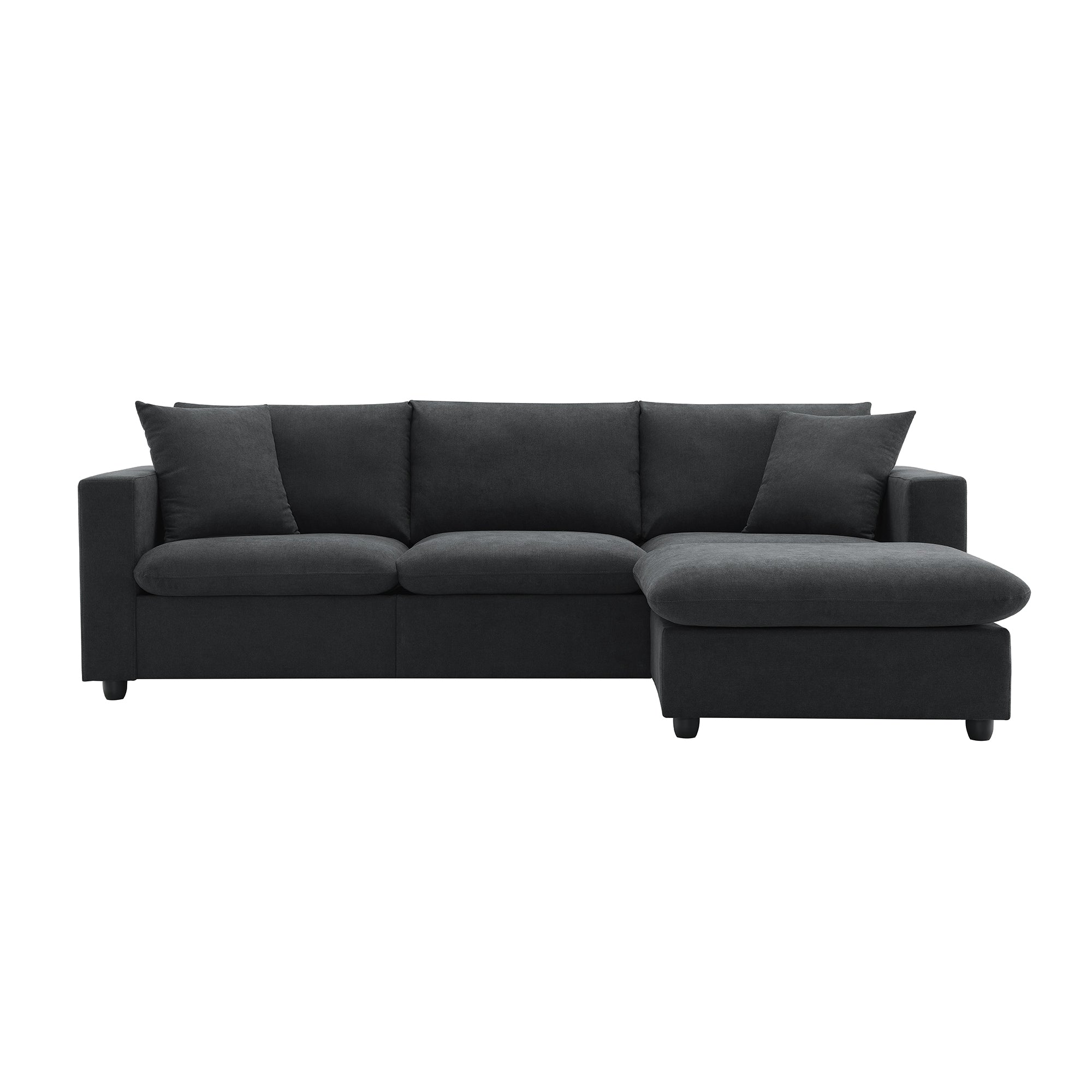 100.4x64.6" Modern Sectional Sofa, L-Shaped Couch Set With 2 Free Pillows, 4-Seat Polyester Fabric Couch Set With Convertible Ottoman - Black