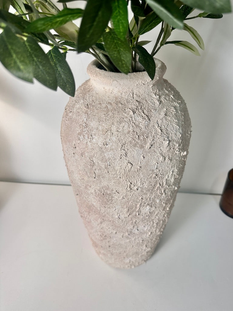 Minimalist Textured Hand-painted Ceramic Vase 18" tall - Cream Sand wash