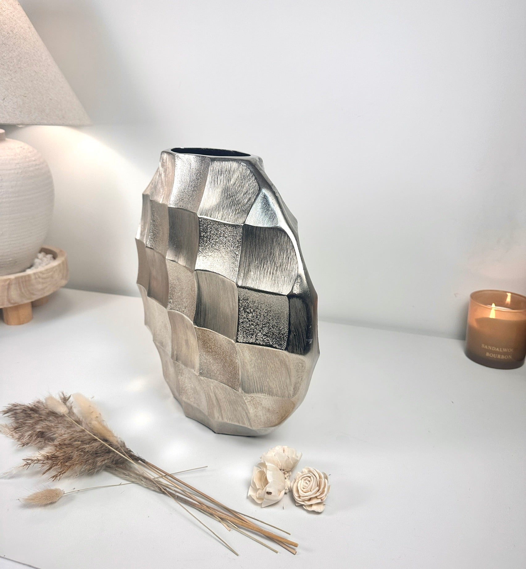 Art Piece Metallic Vase Silver 13.5" tall