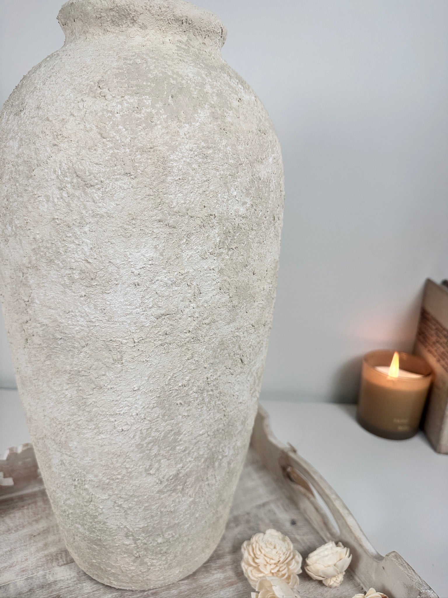 Minimalist Vase 18" tall Textured Hand-painted Ceramic  - Off White washed