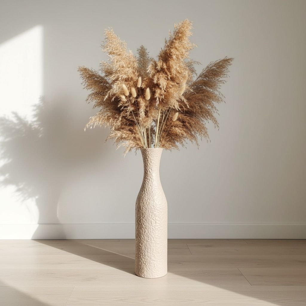 Minimalist Floor Vase 20" tall, Tan Matte