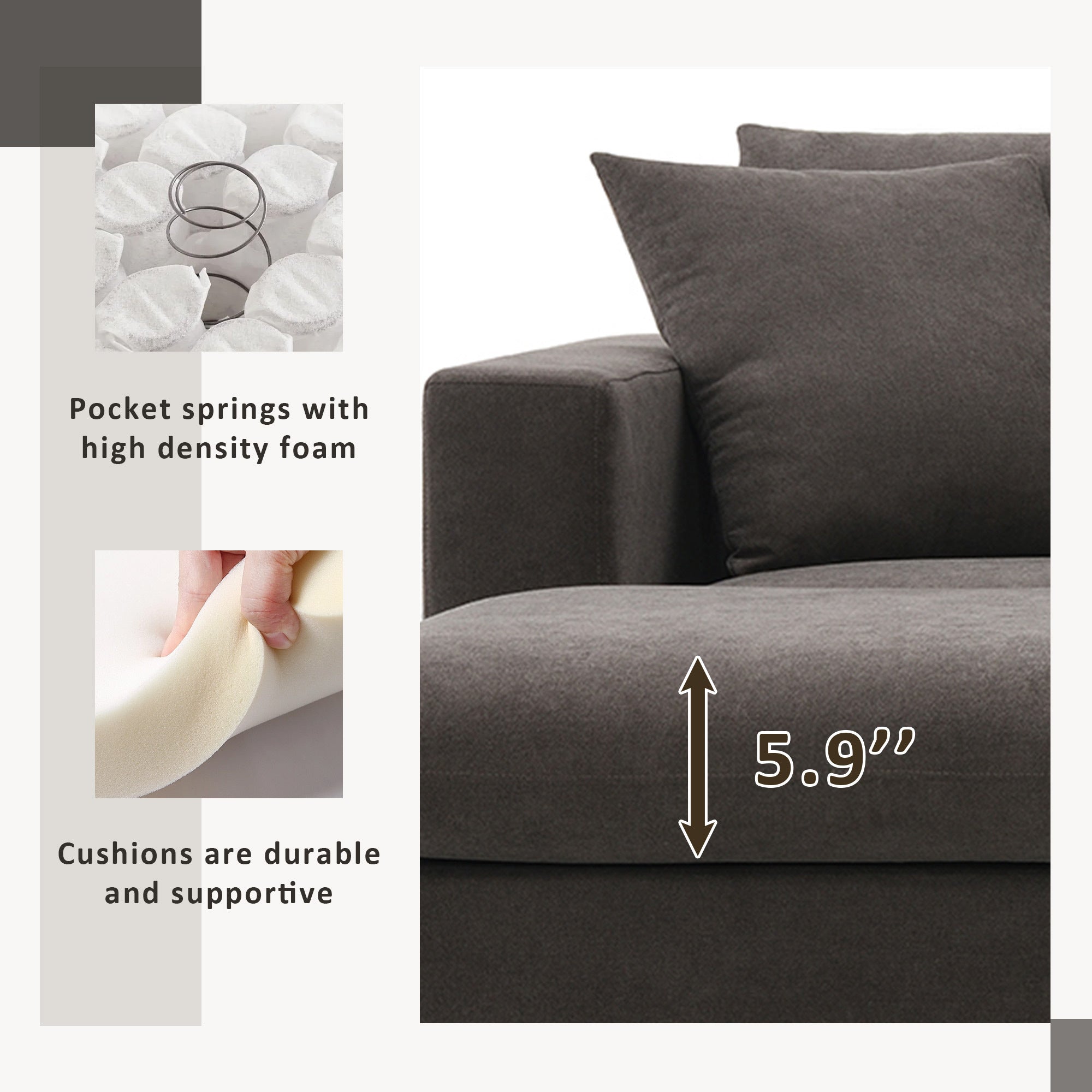 100.4x64.6" Modern Sectional Sofa, L-Shaped Couch Set With 2 Free Pillows, 4-Seat Polyester Fabric Couch Set With Convertible Ottoman - Dark Brown