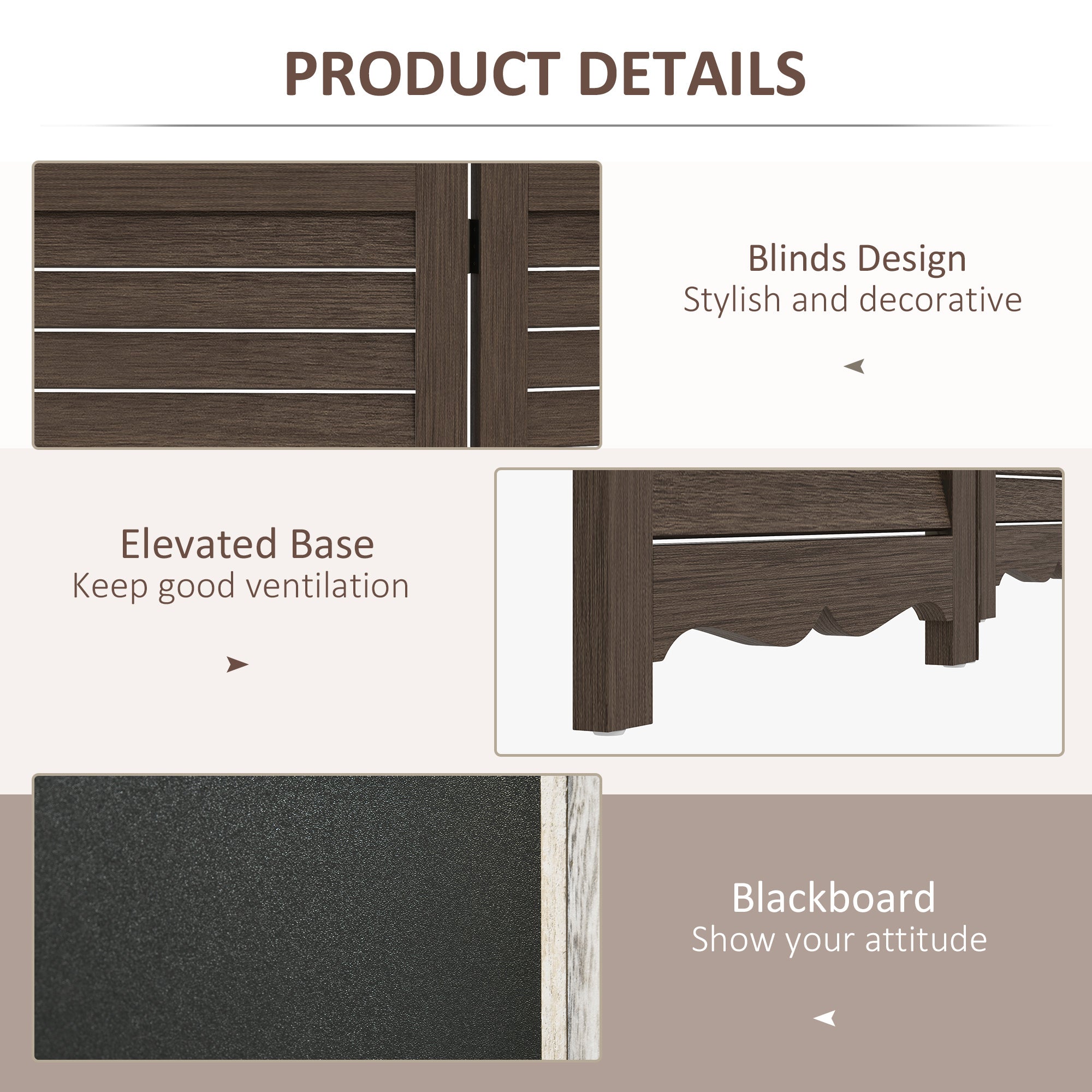 4-Panel Folding Room Divider with Blackboard, 5.5 Ft Tall Freestanding Privacy Screen Panels - Walnut Brown