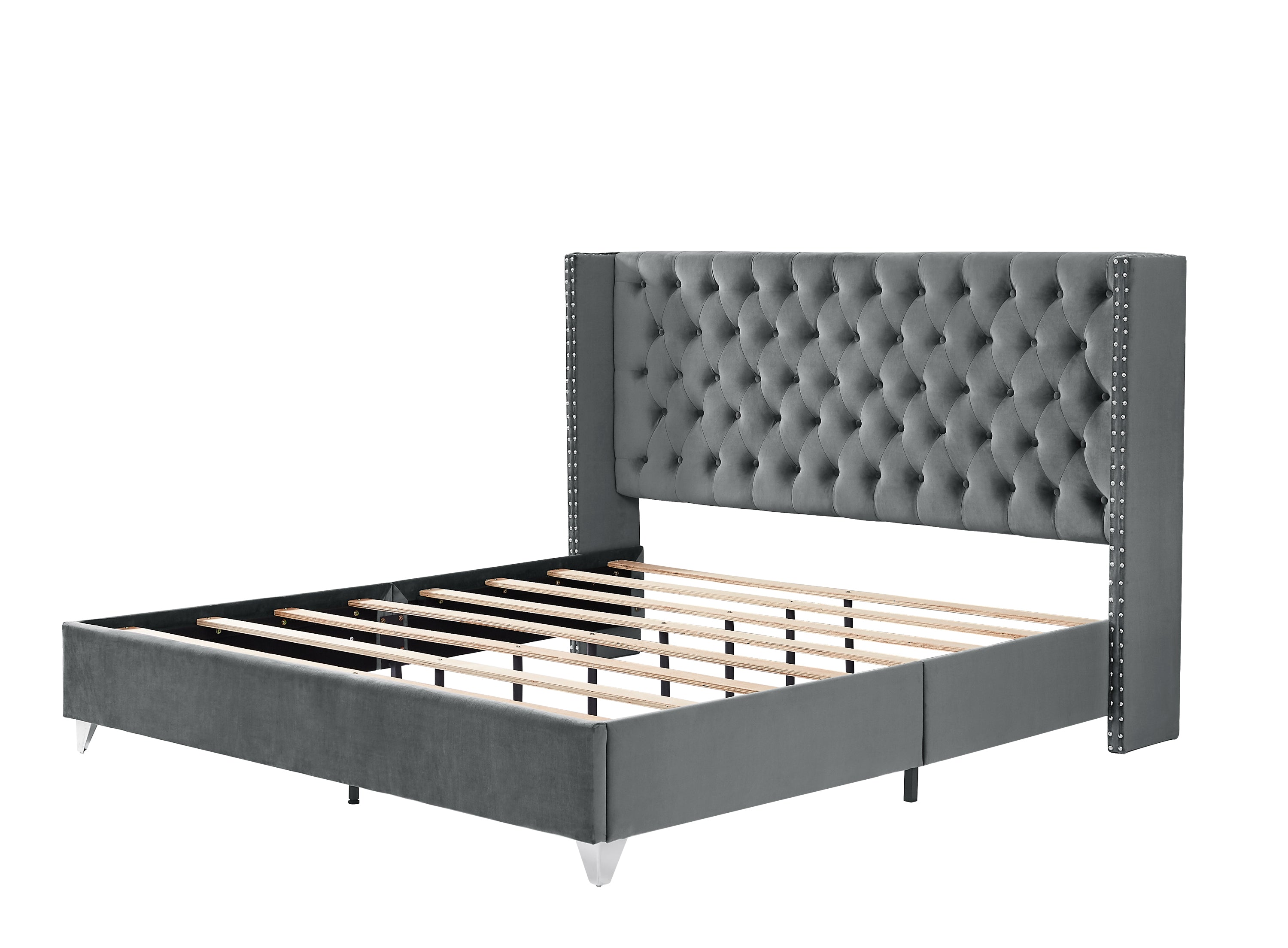 King bed, Button designed Headboard - Gray