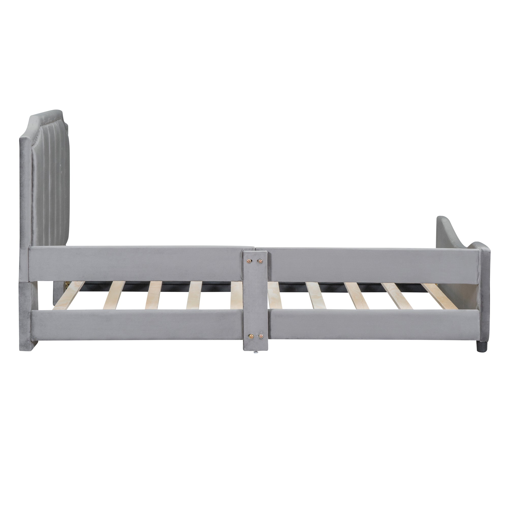 Twin Size Upholstered Daybed with Classic Stripe Shaped  Headboard - Gray