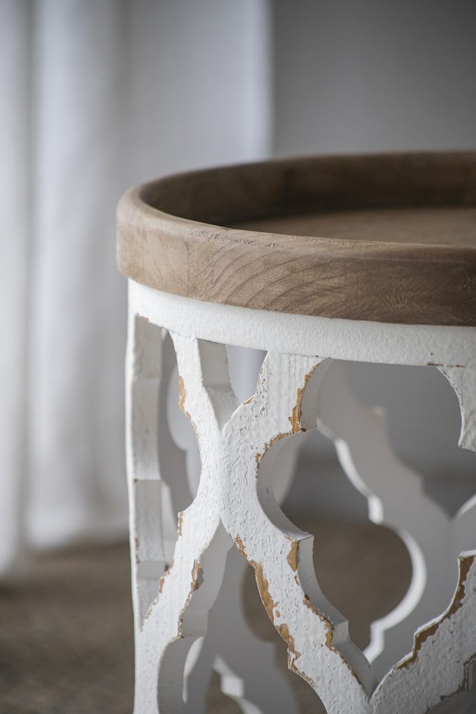 French Country Large Distressed White Side Table 23"
