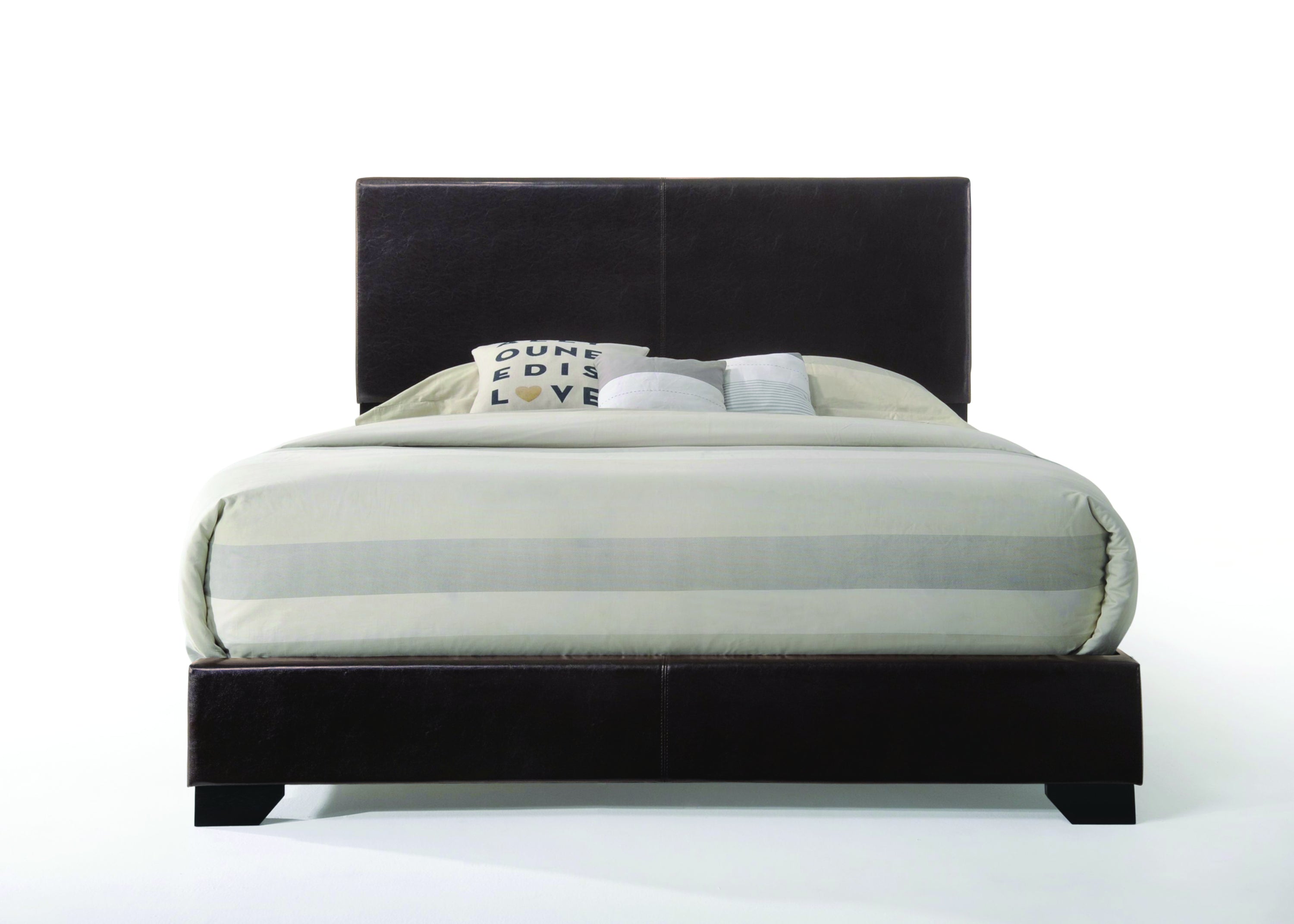Modern Eastern King Bed - Brown PU