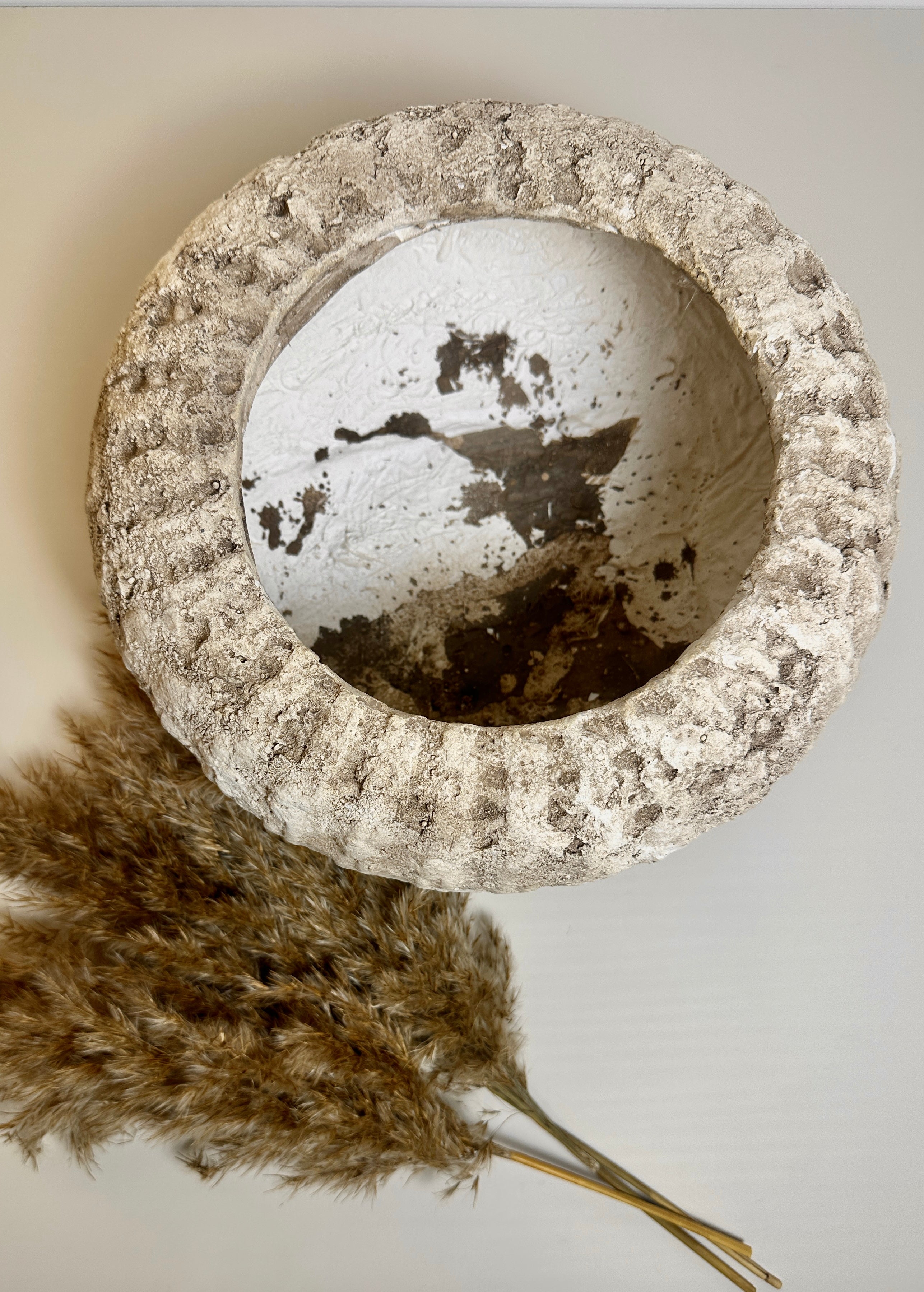 Rustic terracotta concrete bowl planter vase natural finish