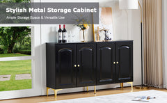 Buffet Sideboard 4 Doors Accent Storage Cabinet, Mid Century Modern Buffet Table with Adjustable Shelf - Black
